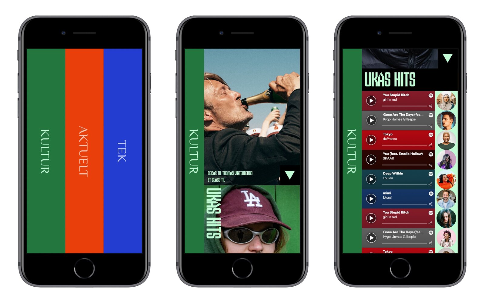 Three Datert app screens
