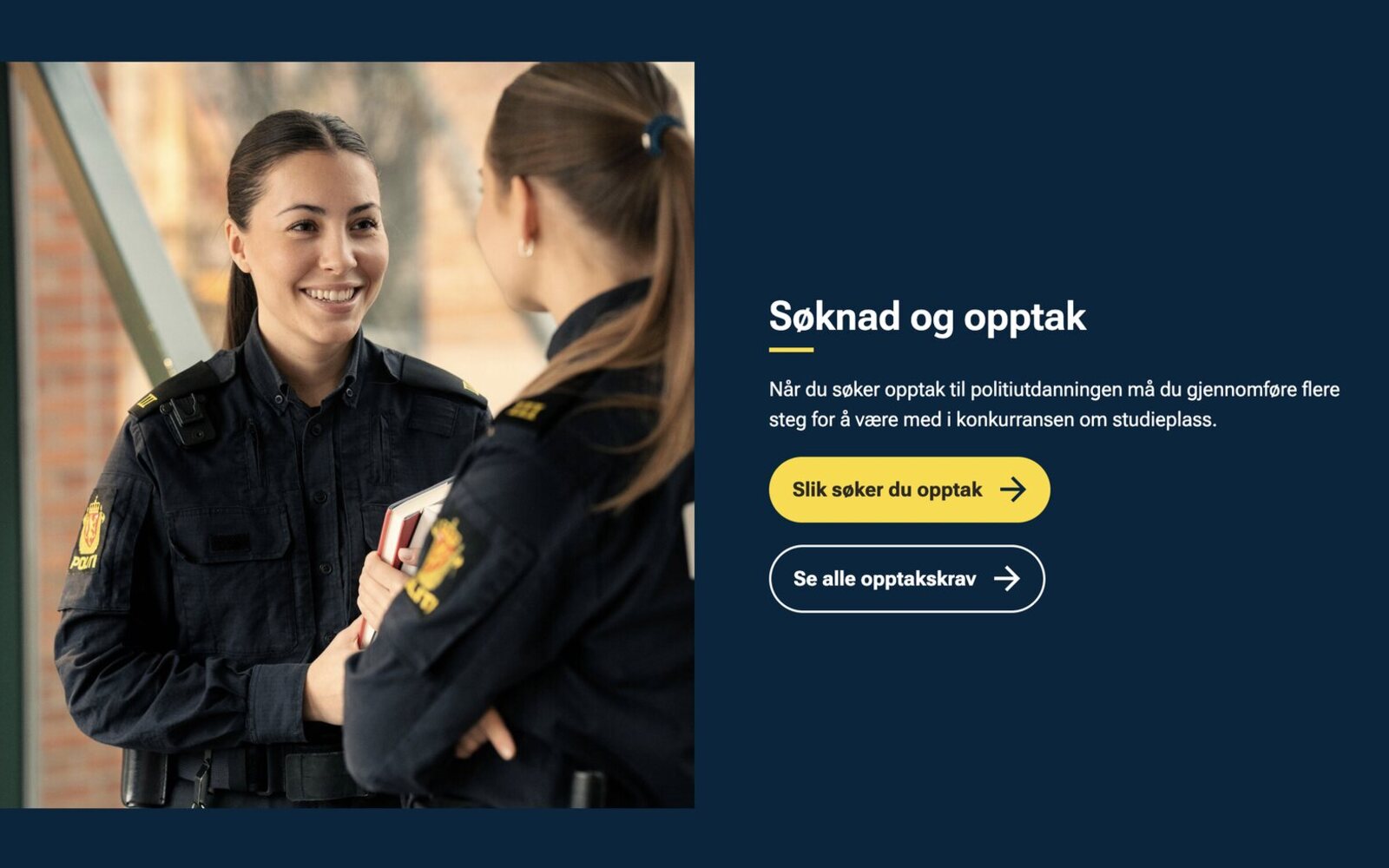 Norwegian Police University College admissions page