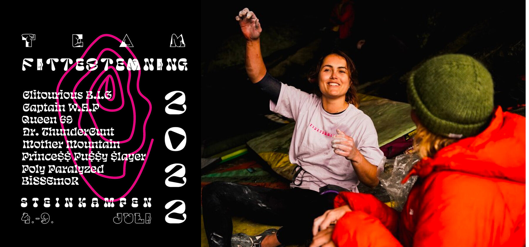 Fittestemning event graphic next to a photo of a climber
