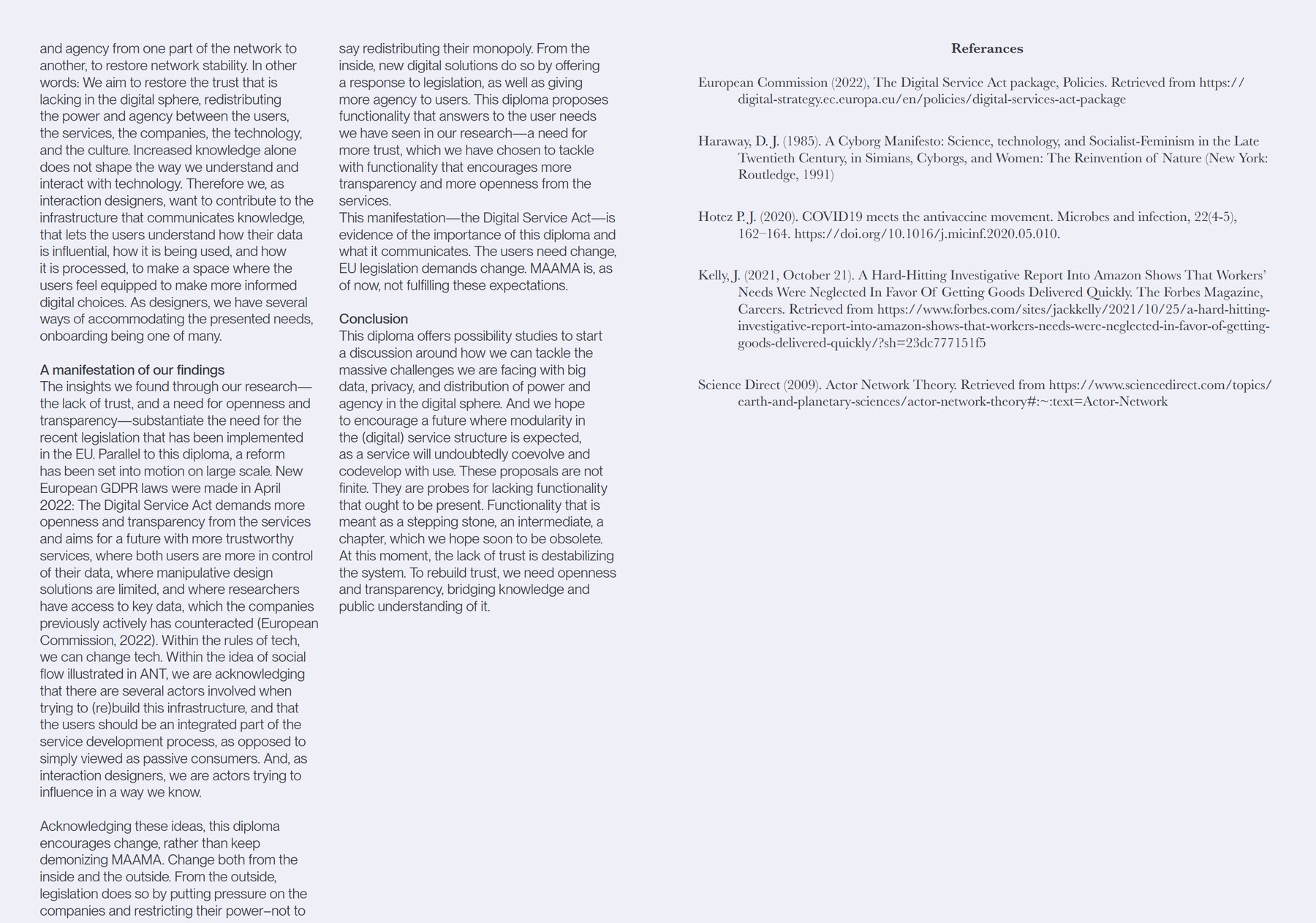 The manifesto's conclusion and references