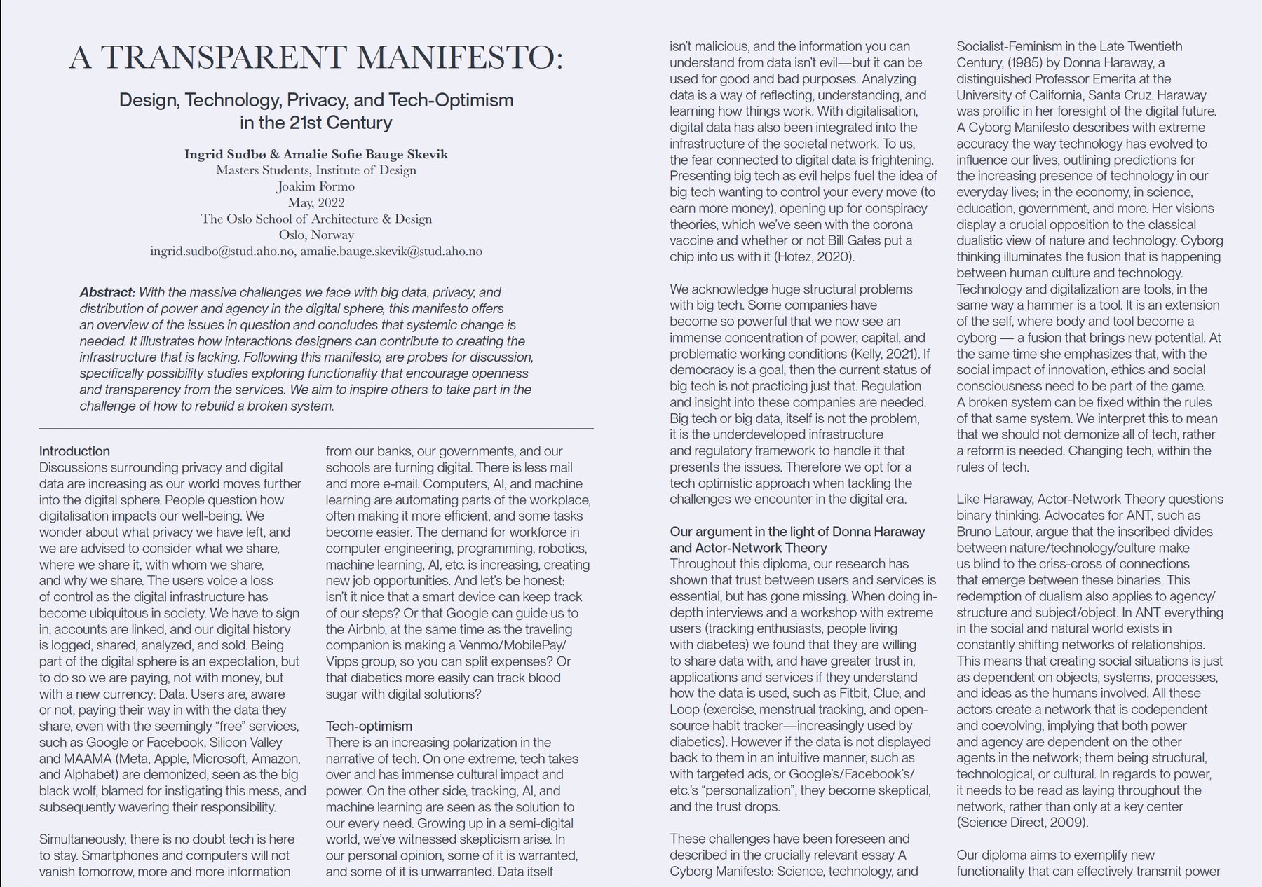 A Transparent Manifesto: Design, Technology, Privacy, and Tech-Optimism in the 21st Century